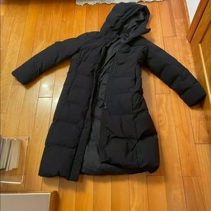 Uniqlo Women Seamless Down Long Coat Water Repellent Hooded Puffer Jacket Navy